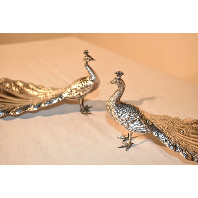 Metal Pair of Signed Sterling Silver Peacock Dishes From Gorham, Circa 1920 For Sale - Image 7 of 12