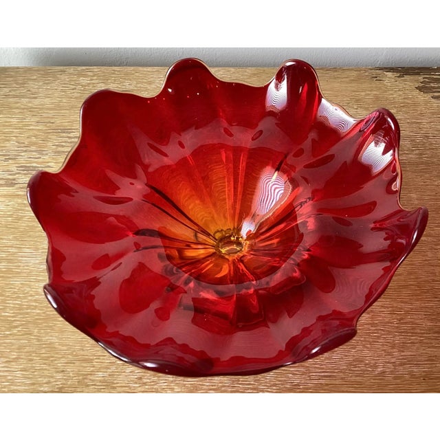 Mid Century Modern Red Amberina Glass Footed Centerpiece Fruit Bowl