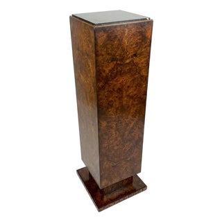 Monumental 46" Maitland-Smith Burl Wood "Skyscraper" Pedestal - 1980s Postmodern Art Deco Revival For Sale