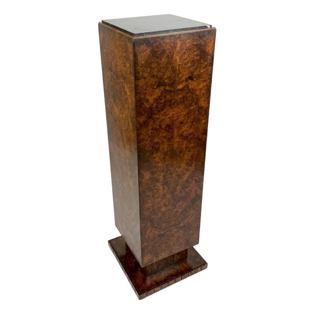 Monumental 46" Maitland-Smith Burl Wood "Skyscraper" Pedestal - 1980s Postmodern Art Deco Revival For Sale