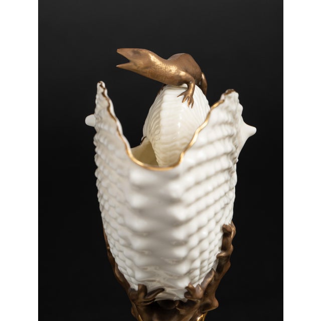 Royal Worcester Antique Royal Worcester Porcelain Nautilus Shell and Lizard Vase 1883 U Mark For Sale - Image 4 of 11