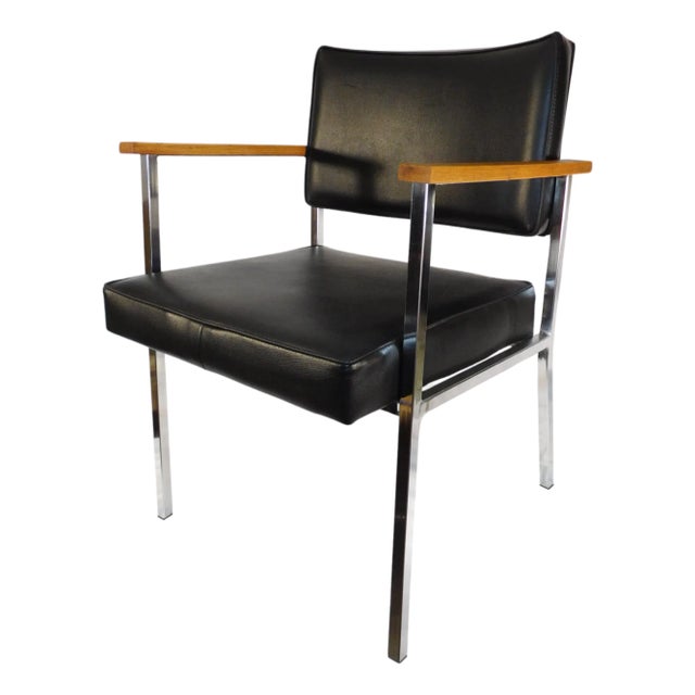 1970s Vintage Cole / Litton Restored Chrome & Vinyl Office Arm Chair For Sale