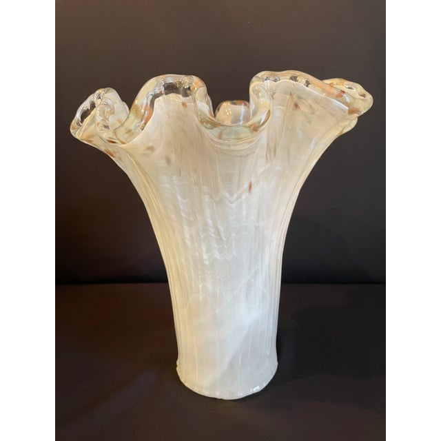 Glass Contemporary Murano Style Glass Handkerchief Vase in White With Gold Specks For Sale - Image 7 of 10