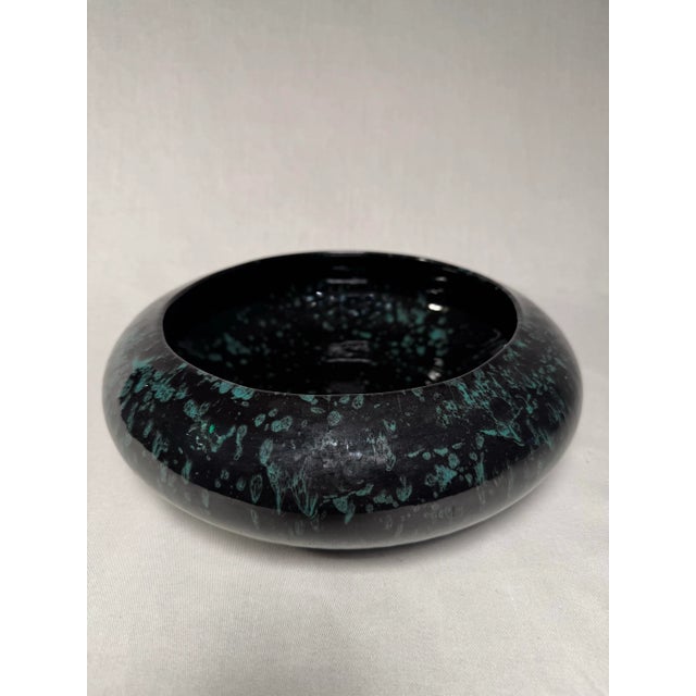 Ceramic Vintage Contemporary Modern Turquoise & Black Splatterware Ceramic Low Decorative Bowl For Sale - Image 7 of 9