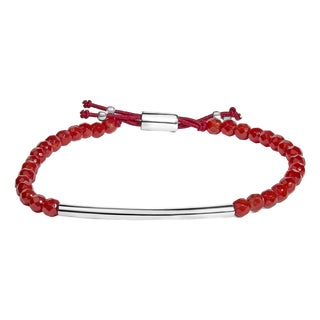Sterling Silver Red Jasper Bead Station Bracelet with Bolo Clasp For Sale