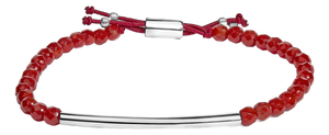 Sterling Silver Red Jasper Bead Station Bracelet with Bolo Clasp