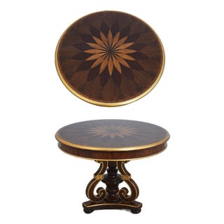 Maitland Smith Round Inlaid Mahogany Center Table For Sale