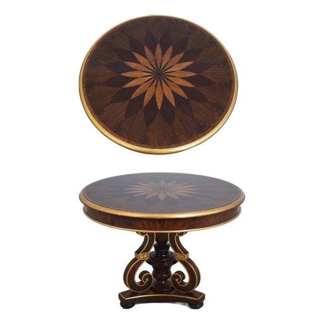 Maitland Smith Round Inlaid Mahogany Center Table For Sale
