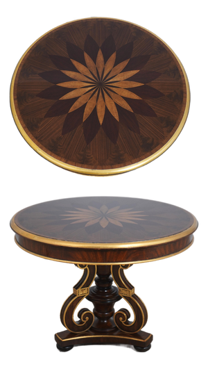 Maitland Smith Round Inlaid Mahogany Center Table