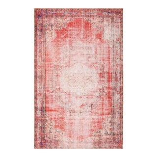 1970s Vintage Turkish Handmade Wool Cotton Red Area Rug For Sale