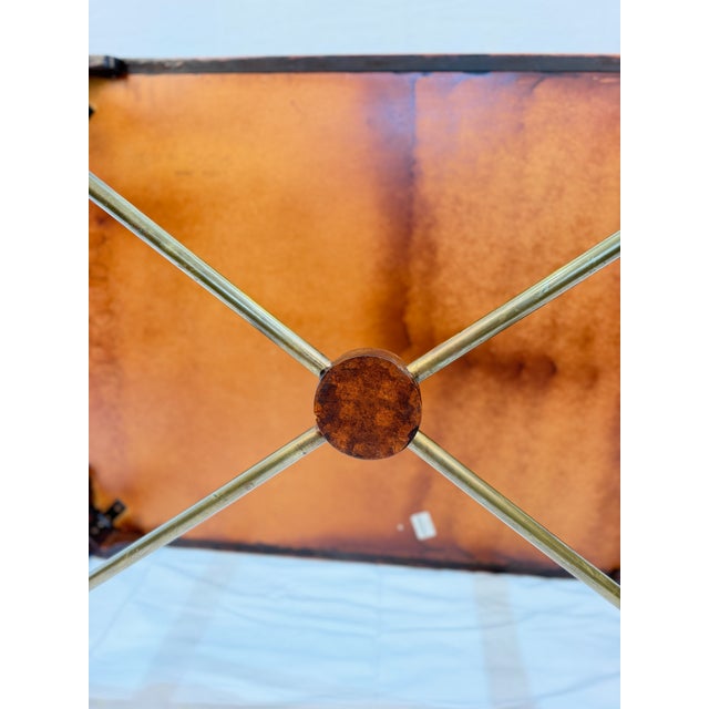 Brown Vintage Maitland-Smith Style Coffee Table With Leather-Wrapped Legs and Brass Accents For Sale - Image 8 of 15