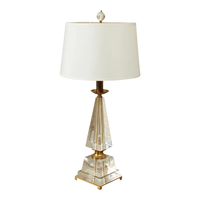 Luerte and Brass Obelisk Table Lamp For Sale