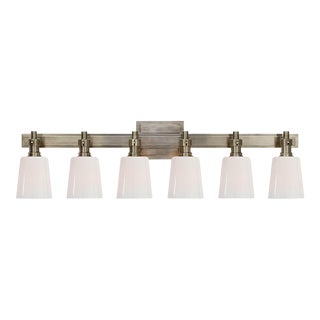 Thomas O'Brien for Visual Comfort Signature Bryant Six-Light Linear Bath Sconce in Antique Nickel with White Glass For Sale