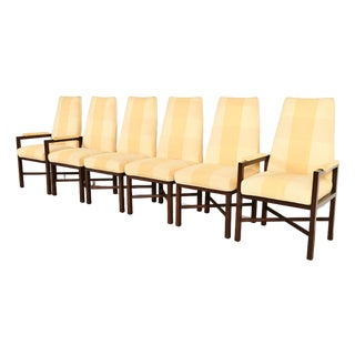Edward Wormley for Dunbar Mid-Century Modern Walnut X-Base High Back Dining Chairs, Set of Six For Sale