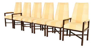 Edward Wormley for Dunbar Mid-Century Modern Walnut X-Base High Back Dining Chairs, Set of Six