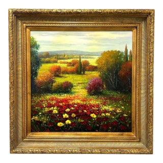 20th Century Original Oil Impasto on Canvas Painting - Poppies & Countryside - Unsigned For Sale