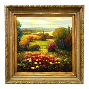 20th Century Original Oil Impasto on Canvas Painting - Poppies & Countryside - Unsigned