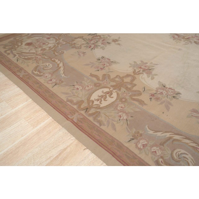 8x10 Vintage Aubusson Flat Weave Wool Rug, Beige Rose Bouquet For Sale - Image 4 of 14