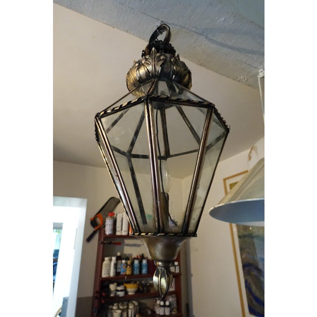 Large Antique Hanging Lantern in Glass and Brass, 1890s For Sale - Image 4 of 9