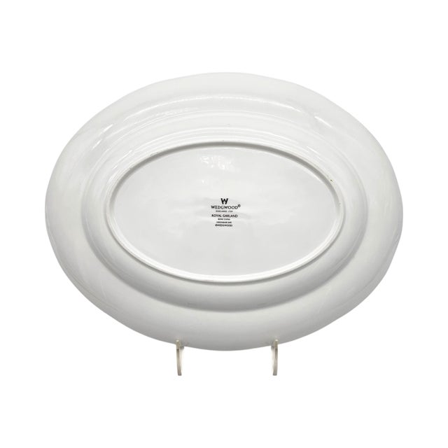White Wedgwood “Royal Garland” Fine Bone China Oval Platter, England (13") For Sale - Image 8 of 9