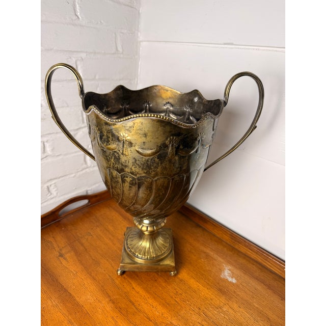 Vintage Extra Large Neoclassical Footed Trophy Urn | Ornate Scalloped Vase/Urn/Champagne Bucket For Sale - Image 4 of 16
