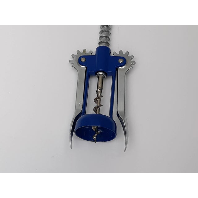 Metal Vintage Blue Silver Italian Corkscrew Bottle Opener For Sale - Image 7 of 11