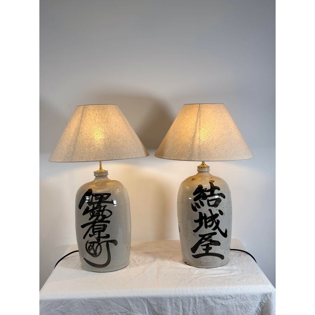 Japanese Sake Jar Lamps in Glazed Stoneware, 1920s, Set of 2 For Sale - Image 15 of 15