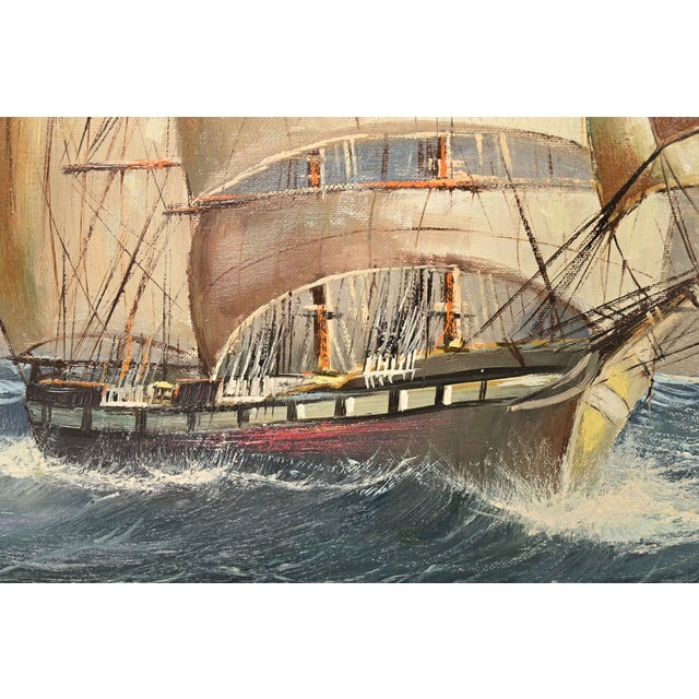Georg Seekatz Reproduction Oil Painting on Canvas of Clipper Ship in Carved Giltwood Frame For Sale In South Bend - Image 6 of 16
