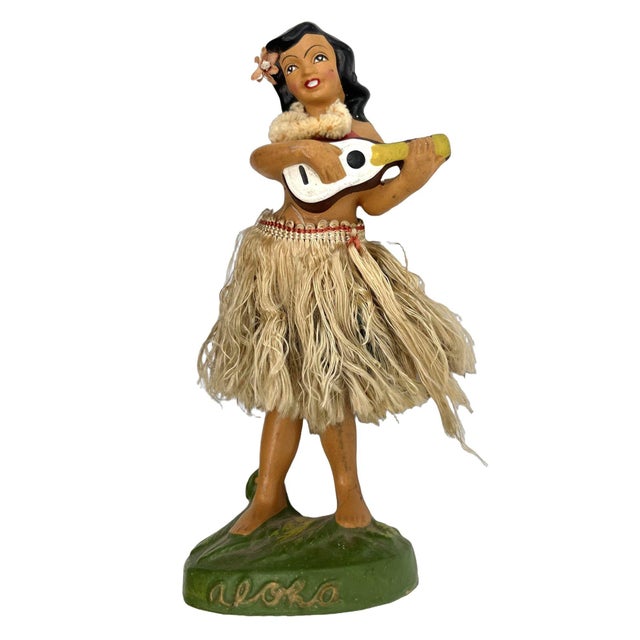 Mid 20th Century Ceramic "Aloha" Hawaiian Dancing Hula Girl Bobble Doll For Sale In Los Angeles - Image 6 of 9