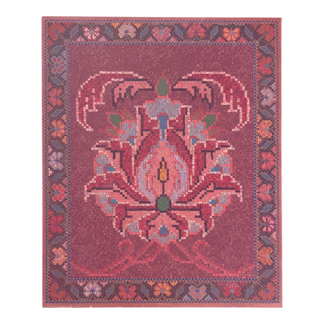 Large "Mosaic Flower" Acrylic on Canvas by E.Vial 1976 For Sale