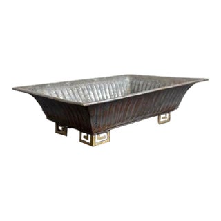 Vintage Metal Greek Key Ming Style Planter, Rectangular For Sale