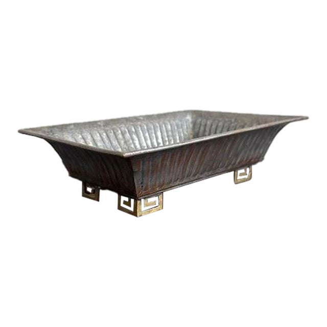 Vintage Metal Greek Key Ming Style Planter, Rectangular For Sale