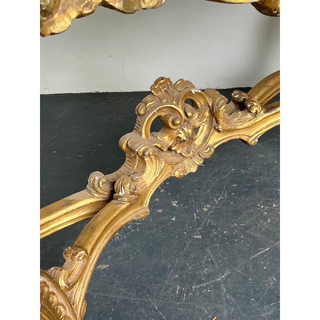 Gold Antique Giltwood Rococo Style Console Marble Top Table For Sale - Image 8 of 18