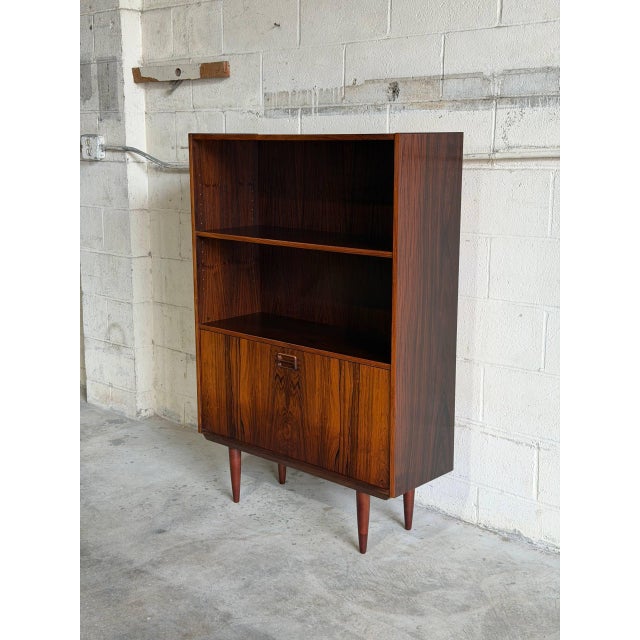 Wood Rosewood Bookcase With Two Shelves and Drop Front Door Denmark 1960s For Sale - Image 7 of 10