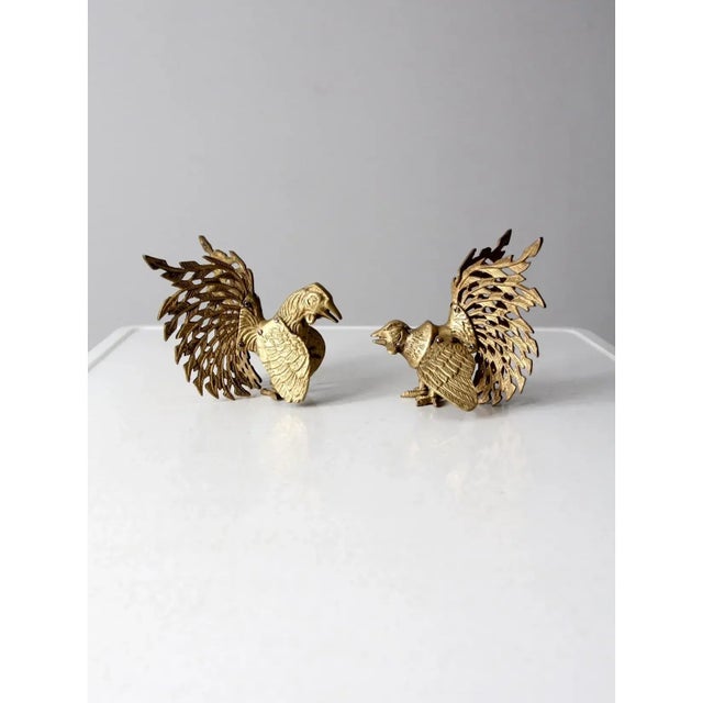 Mid 20th Century Mid-Century Brass Rooster Pair For Sale - Image 5 of 8