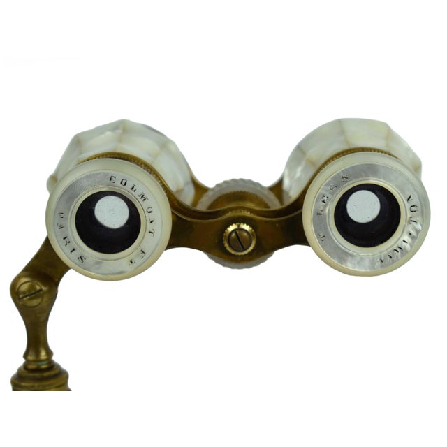 19th Century Antique 1900 'S French Mother of Pearl & Gilt Brass Colmont Paris Lorgnette Opera Glasses With Hamilton Lenses For Sale - Image 5 of 11