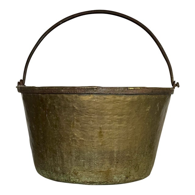 1800s Antique Brass Planter With Handle For Sale