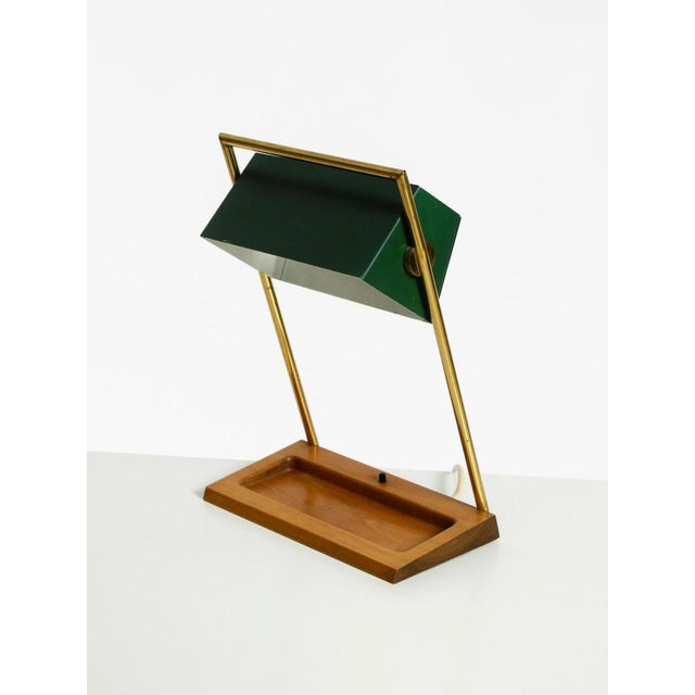 Large Table Lamp with Brass Frame, Teak Base, and Green Lampshade from Temde, 1960s For Sale - Image 14 of 18