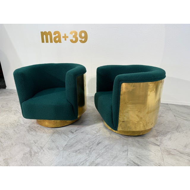 Pair of Italian Brass and Turquoise Bouclé Club Chairs, 1970s For Sale - Image 9 of 9