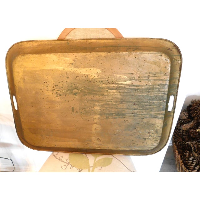 Antique Hand-Painted French Floral Large Tole Tray For Sale - Image 9 of 12