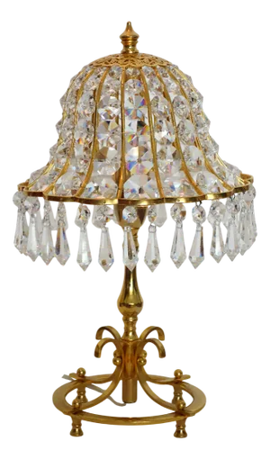 Swedish Brass and Lead Crystal Table Lamp, 1980s