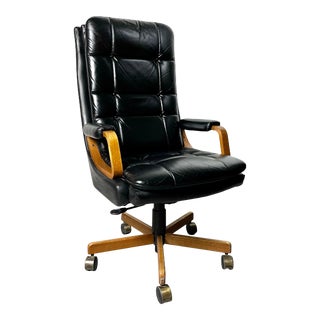 Mid Century Modern Westnofa Style High Back Leather Executive Desk Chair Raises/Tilts/Rocks For Sale