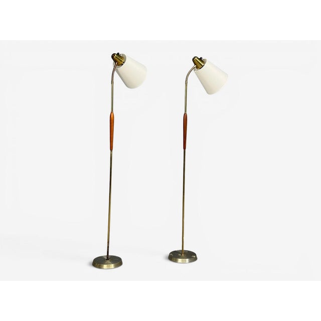 1940s Swedish Modern, Standing Lamps, Teak, Brass, Sweden, 1940s For Sale - Image 5 of 13