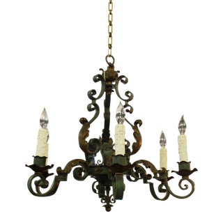 C. 1870 Scrolled Verdigris Iron 6-Light Chandelier For Sale