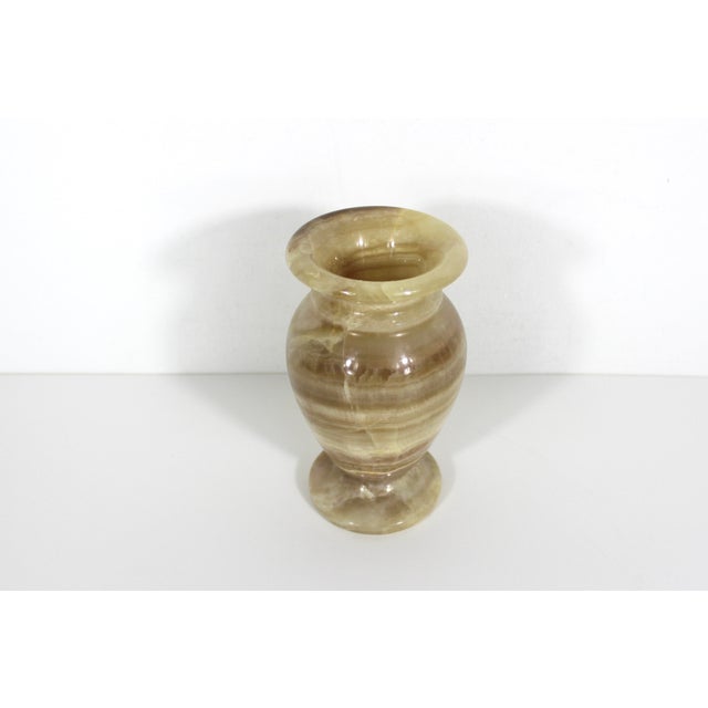 Traditional Vintage Onyx Marble Vase, Amber Cream Crystal Veining, Perfect Shelf Styling Decor, Solid Stone For Sale - Image 3 of 9