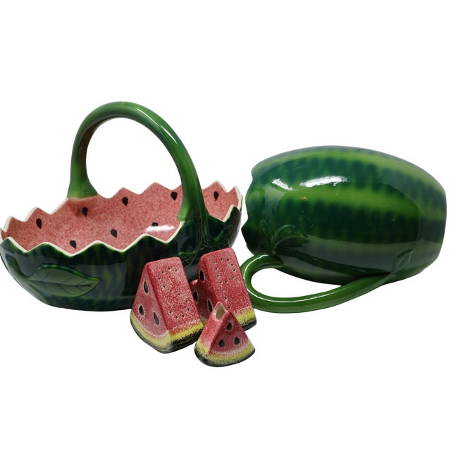 Vintage Strata Group “Ripe Watermelons” Sculptural Ceramic Pitcher & Basket Set, 5 Pieces For Sale - Image 17 of 18