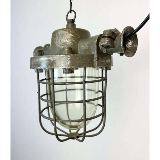 Industrial Cast Aluminium Cage Pendant Light, 1960s For Sale - Image 6 of 18