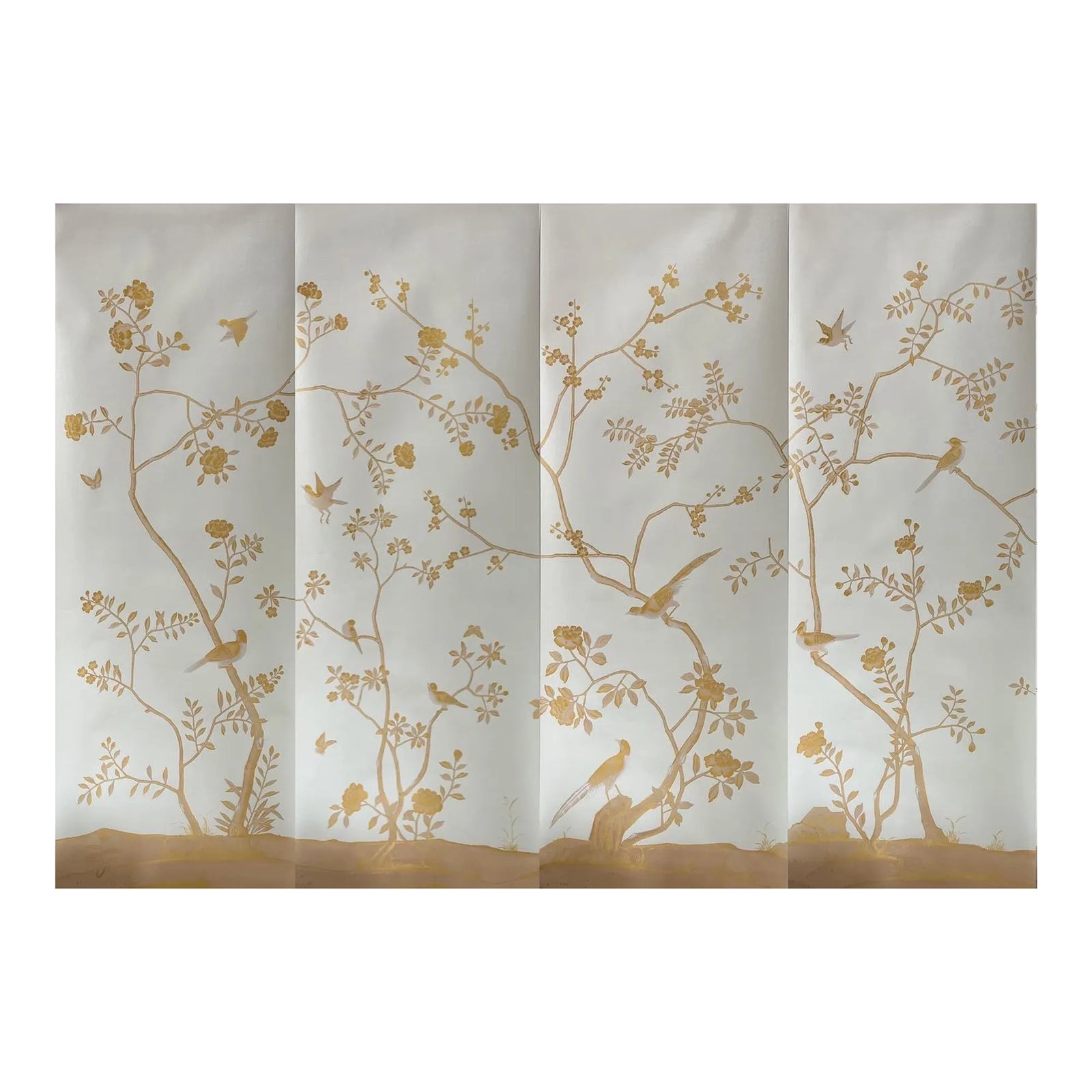 Chinoiserie Hand Painted Artworks Hand Painted Wallpapers on White