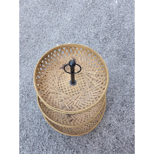 Wood Large Fountain Fruit Bowl with Straw Baskets, Italy, 1970s For Sale - Image 7 of 9