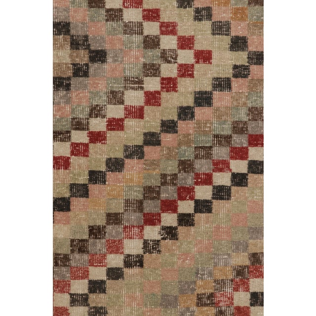 1950s Vintage Distressed Rug, Multicolor Geometric Diamond Mosaic - Rug & Kilim For Sale - Image 5 of 8